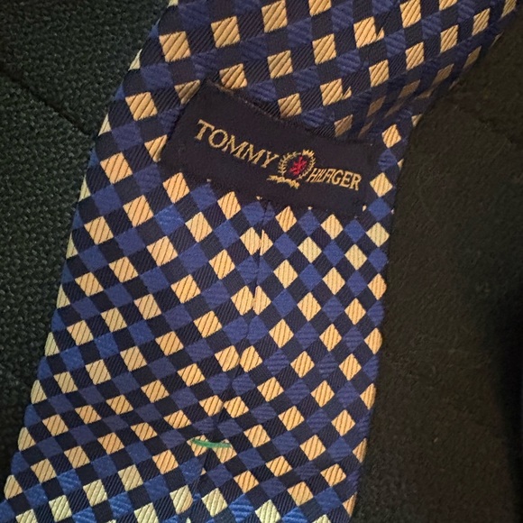 Blue and Gold Checkered Men's Tie - Picture 2 of 2